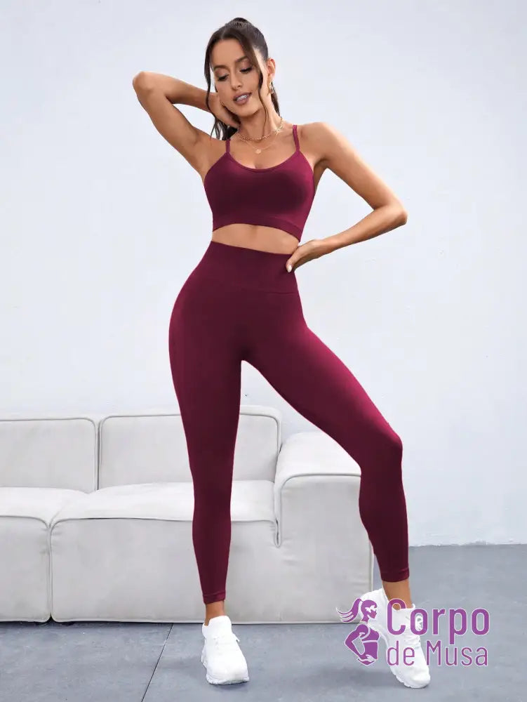 Conjunto Top e Legging Sem Costura Cós Alto Detalhe Cruzado Conjunto Top e Legging Sem Costura Cós Alto Detalhe Cruzado