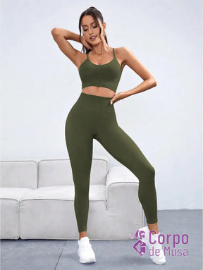 Conjunto Top e Legging Sem Costura Cós Alto Detalhe Cruzado Conjunto Top e Legging Sem Costura Cós Alto Detalhe Cruzado