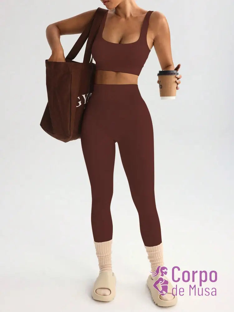 Conjunto Top e Legging Sem Costura Cós Alto Fitness Conjunto Top e Legging Sem Costura Cós Alto Fitness