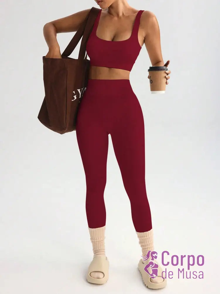 Conjunto Top e Legging Sem Costura Cós Alto Fitness Conjunto Top e Legging Sem Costura Cós Alto Fitness