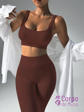 Conjunto Top e Legging Sem Costura Cós Alto Fitness Café / PP Conjunto Top e Legging Sem Costura Cós Alto Fitness