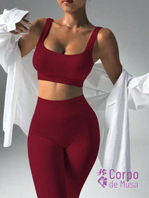 Conjunto Top e Legging Sem Costura Cós Alto Fitness Vinho / PP Conjunto Top e Legging Sem Costura Cós Alto Fitness
