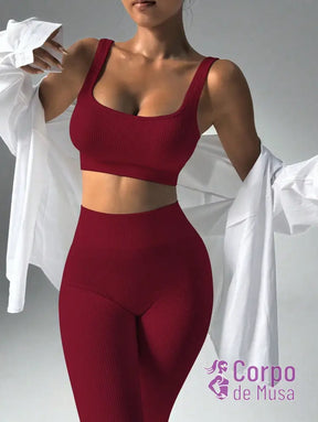 Conjunto Top e Legging Sem Costura Cós Alto Fitness Vinho / PP Conjunto Top e Legging Sem Costura Cós Alto Fitness