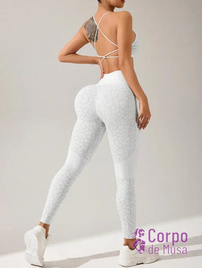 Conjunto Top e Legging Sem Costura Estilo Animal Print Fitness Conjunto Top e Legging Sem Costura Estilo Animal Print