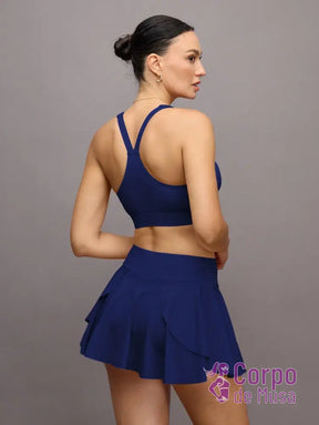 Conjunto Top e Saia Short Estilo Fitness Com Bolso Conjunto Top e Saia Short Estilo Fitness Com Bolso