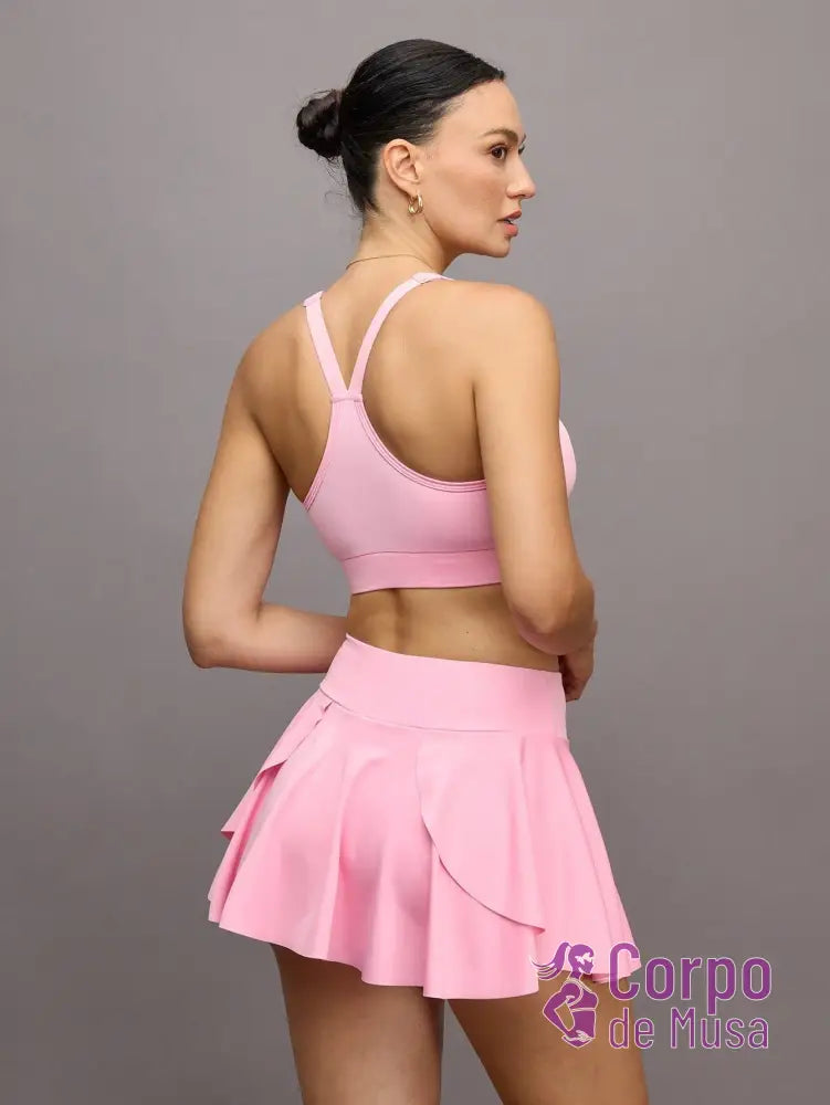 Conjunto Top e Saia Short Estilo Fitness Com Bolso Conjunto Top e Saia Short Estilo Fitness Com Bolso