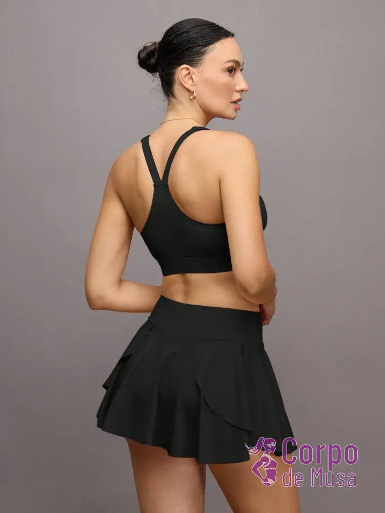Conjunto Top e Saia Short Estilo Fitness Com Bolso Conjunto Top e Saia Short Estilo Fitness Com Bolso