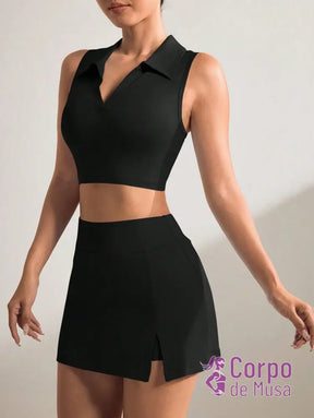 Conjunto Top e Short Saia Com Bolso Estilo Fitness Moderno Conjunto Top e Short Saia Com Bolso Estilo Fitness Moderno