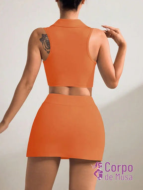 Conjunto Top e Short Saia Com Bolso Estilo Fitness Moderno Conjunto Top e Short Saia Com Bolso Estilo Fitness Moderno