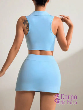 Conjunto Top e Short Saia Com Bolso Estilo Fitness Moderno Conjunto Top e Short Saia Com Bolso Estilo Fitness Moderno
