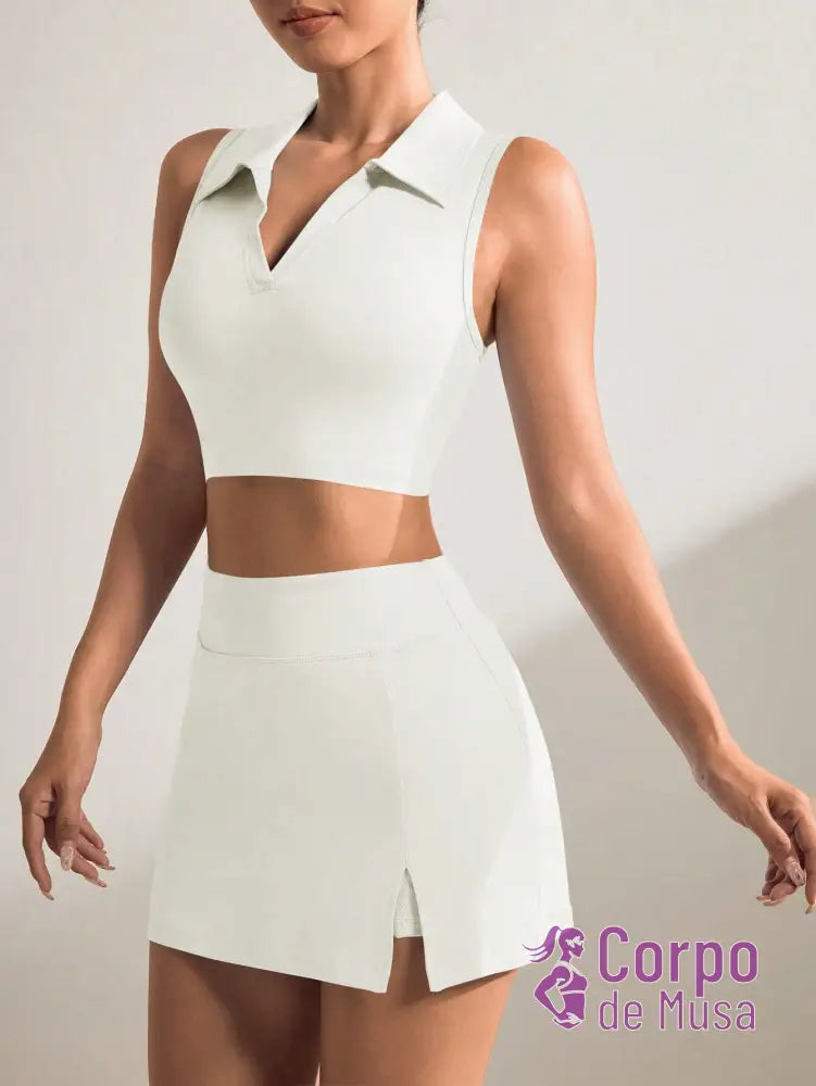 Conjunto Top e Short Saia Com Bolso Estilo Fitness Moderno Conjunto Top e Short Saia Com Bolso Estilo Fitness Moderno