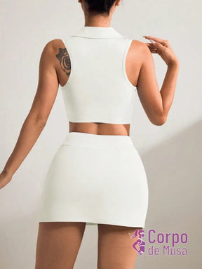 Conjunto Top e Short Saia Com Bolso Estilo Fitness Moderno Conjunto Top e Short Saia Com Bolso Estilo Fitness Moderno