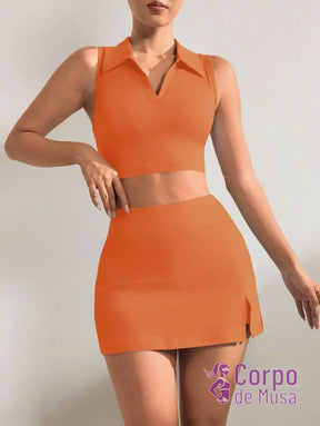 Conjunto Top e Short Saia Com Bolso Estilo Fitness Moderno Conjunto Top e Short Saia Com Bolso Estilo Fitness Moderno