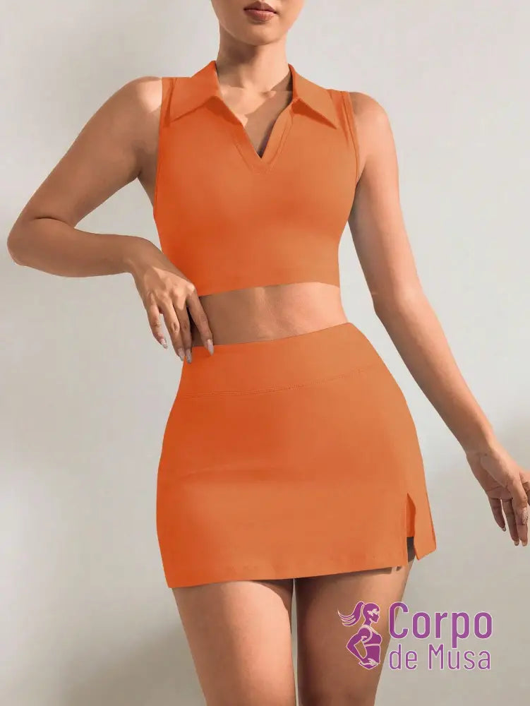 Conjunto Top e Short Saia Com Bolso Estilo Fitness Moderno Conjunto Top e Short Saia Com Bolso Estilo Fitness Moderno