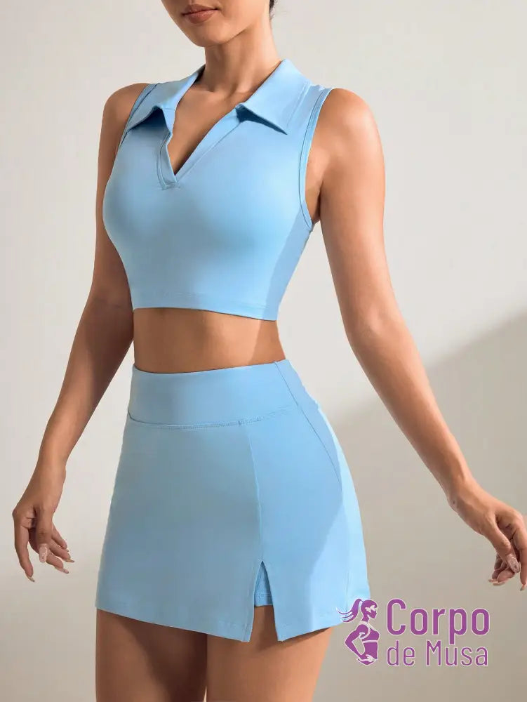 Conjunto Top e Short Saia Com Bolso Estilo Fitness Moderno Conjunto Top e Short Saia Com Bolso Estilo Fitness Moderno