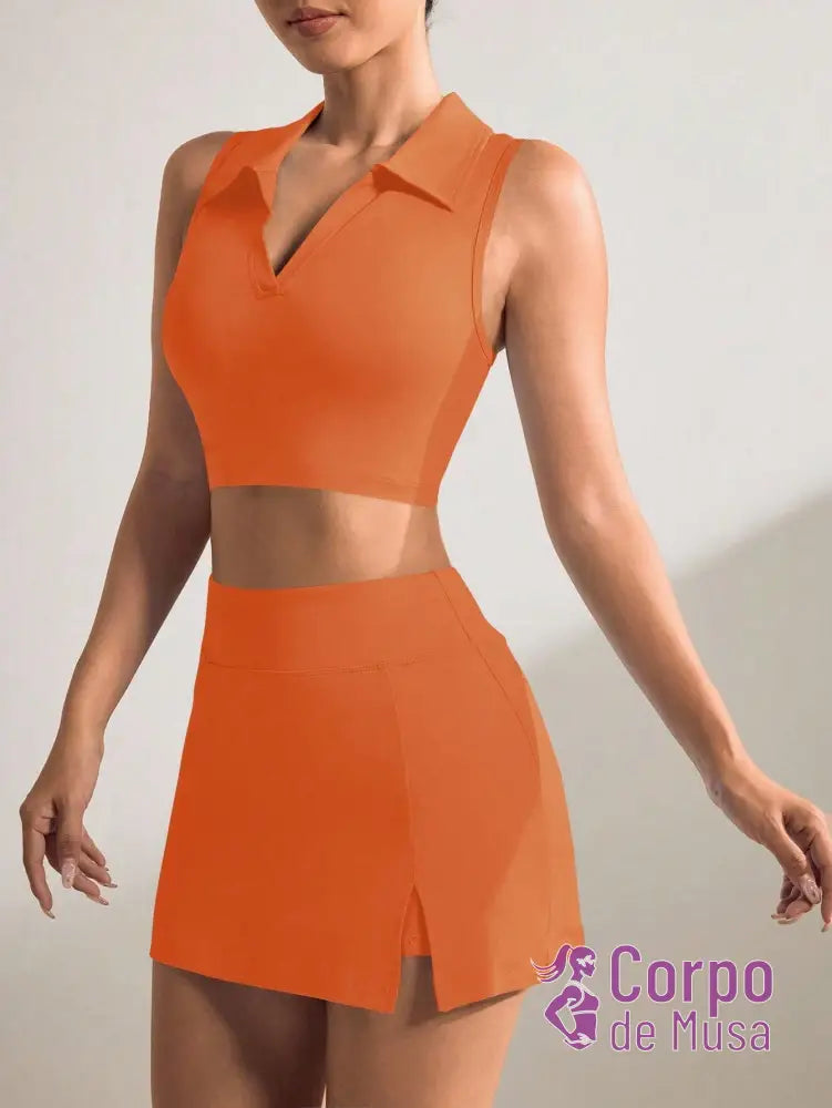 Conjunto Top e Short Saia Com Bolso Estilo Fitness Moderno Conjunto Top e Short Saia Com Bolso Estilo Fitness Moderno