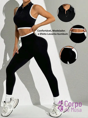 Conjunto Top Zip e Legging Sem Costura Detalhe Scrunch Conjunto Top Zip e Legging Sem Costura Detalhe Scrunch
