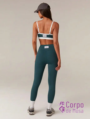 Conjunto Yoga Top E Legging Com Cintura Alta Estilo Studio Verde Escuro / PP Conjunto Yoga Top E Legging Com Cintura