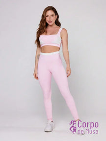 Conjunto Yoga Top E Legging Com Recorte Anatômico Rosa Bebê / PP Conjunto Yoga Top E Legging Com Recorte Anatômico