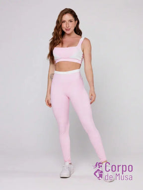 Conjunto Yoga Top E Legging Com Recorte Anatômico Rosa Bebê / PP Conjunto Yoga Top E Legging Com Recorte Anatômico