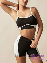 Conjunto Yoga Top E Shorts Com Alças Finas Estilo Studio Preto / PP Conjunto Yoga Top E Shorts Com Alças Finas Estilo