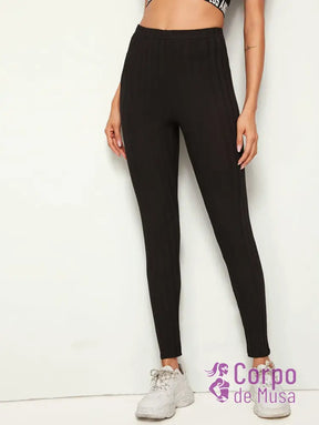 Legging Cintura Alta Canelada Estilo Fitness Preto / PP Legging Cintura Alta Canelada Estilo Fitness