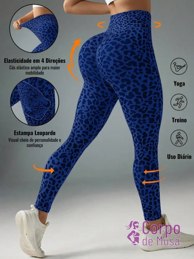 Legging Cintura Alta Com Estampa Animal Print Estilo Fitness Azul-marinho / PP Legging Cintura Alta Com Estampa Animal