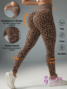 Legging Cintura Alta Com Estampa Animal Print Estilo Fitness Castanho / PP Legging Cintura Alta Com Estampa Animal