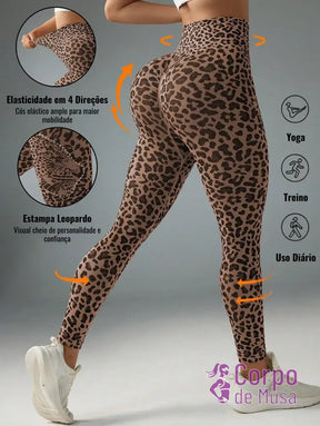 Legging Cintura Alta Com Estampa Animal Print Estilo Fitness Castanho / PP Legging Cintura Alta Com Estampa Animal