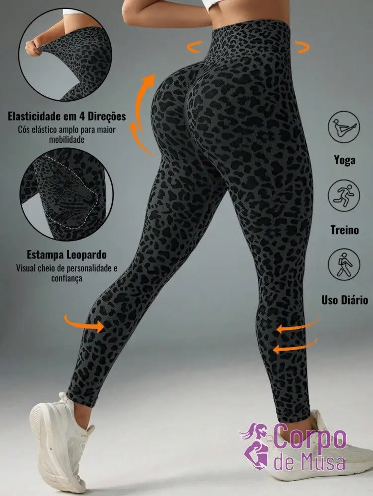 Legging Cintura Alta Com Estampa Animal Print Estilo Fitness Chumbo / PP Legging Cintura Alta Com Estampa Animal Print