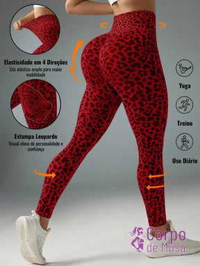 Legging Cintura Alta Com Estampa Animal Print Estilo Fitness Vermelho / PP Legging Cintura Alta Com Estampa Animal