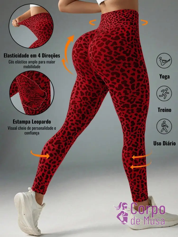 Legging Cintura Alta Com Estampa Animal Print Estilo Fitness Vermelho / PP Legging Cintura Alta Com Estampa Animal