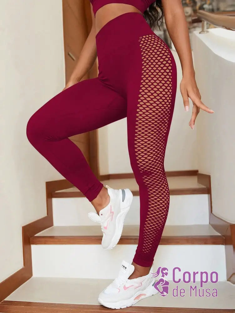 Legging Cintura Alta Com Painéis Vazados Laterais Fitness Legging Cintura Alta Com Painéis Vazados Laterais Fitness