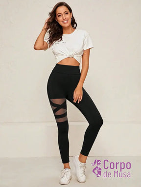 Legging Cintura Alta Com Recortes Em Tela Cruzados Fitness Legging Cintura Alta Com Recortes Em Tela Cruzados Fitness