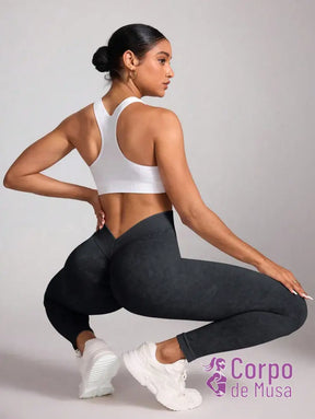Legging Cintura Alta Efeito Modelador Estilo Fitness Chumbo / PP Legging Cintura Alta Efeito Modelador Estilo Fitness