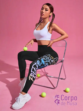 Legging Cintura Alta Estampa Urbana Estilo Fitness Legging Cintura Alta Estampa Urbana Estilo Fitness