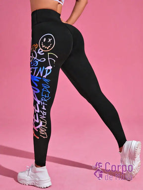 Legging Cintura Alta Estampa Urbana Estilo Fitness Preto / PP Legging Cintura Alta Estampa Urbana Estilo Fitness