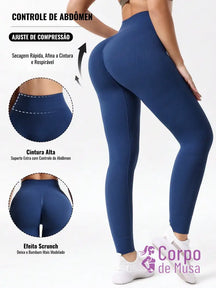 Legging Cintura Alta Seamless Com Compressão Fitness Azul Empoeirado / PP Legging Cintura Alta Seamless Com Compressão