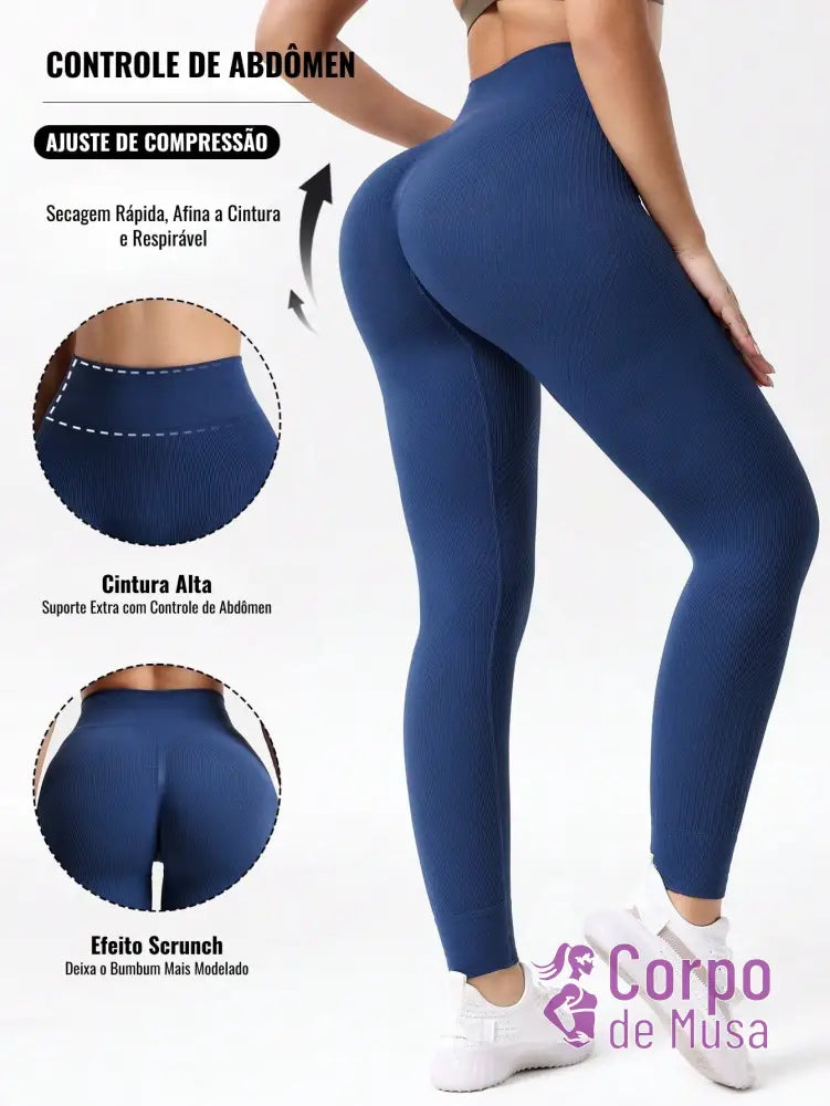 Legging Cintura Alta Seamless Com Compressão Fitness Azul Empoeirado / PP Legging Cintura Alta Seamless Com Compressão