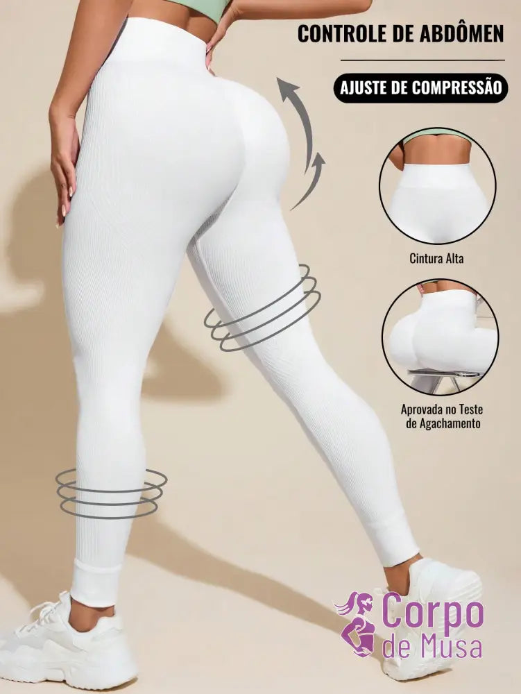 Legging Cintura Alta Seamless Com Compressão Fitness Branco / PP Legging Cintura Alta Seamless Com Compressão Fitness