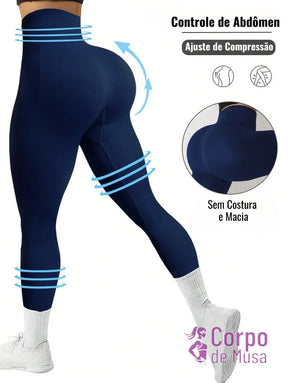 Legging Cintura Alta Seamless Com Compressão Modeladora Azul-marinho / PP Legging Cintura Alta Seamless Com Compressão