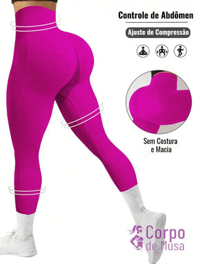 Legging Cintura Alta Seamless Com Compressão Modeladora Rosa Choque / PP Legging Cintura Alta Seamless Com Compressão