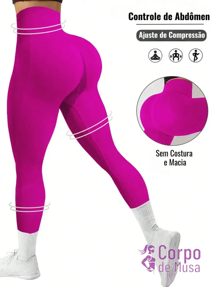 Legging Cintura Alta Seamless Com Compressão Modeladora Rosa Choque / PP Legging Cintura Alta Seamless Com Compressão