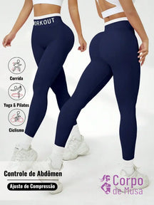 Legging Cintura Alta Seamless Com Cós Esportivo Fitness Azul-marinho / PP Legging Cintura Alta Seamless Com Cós