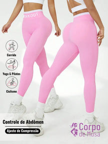 Legging Cintura Alta Seamless Com Cós Esportivo Fitness Rosa Chiclete / PP Legging Cintura Alta Seamless Com Cós