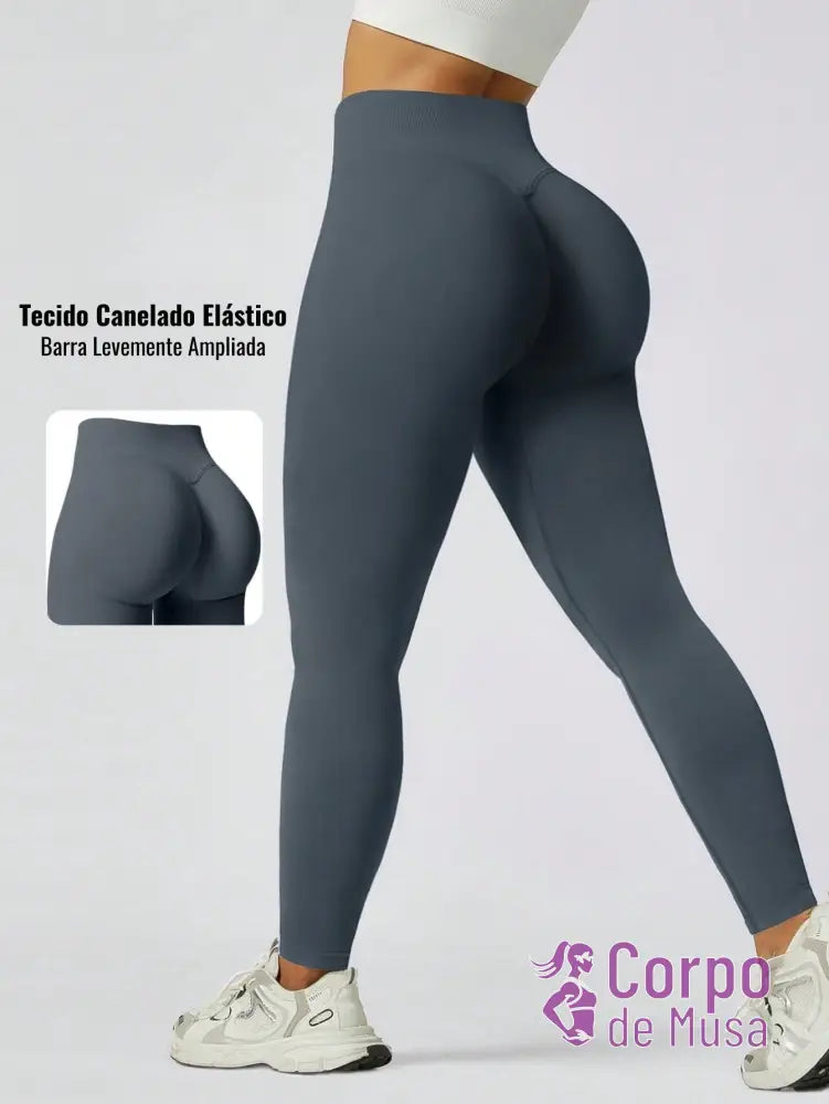 Legging Cintura Alta Seamless Com Efeito Levanta Bumbum Fitness Chumbo / PP Legging Cintura Alta Seamless Com Efeito