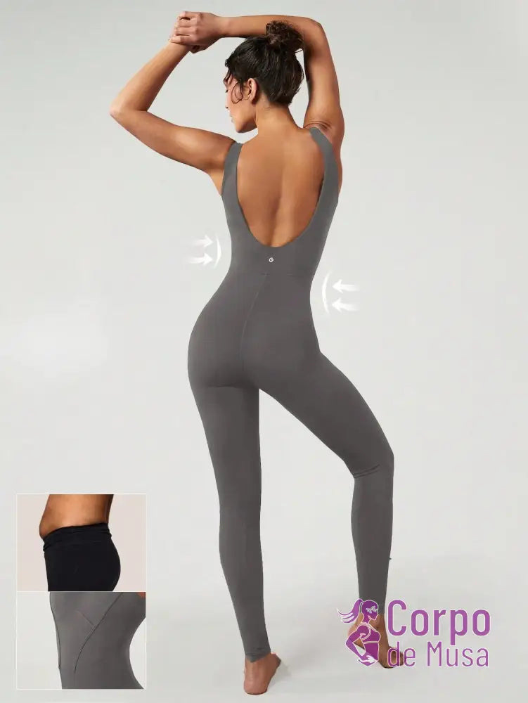 Macacão Alça Média Recorte Modelador Costas Profundas Chumbo / PP Macacão Alça Média Recorte Modelador Costas Profundas