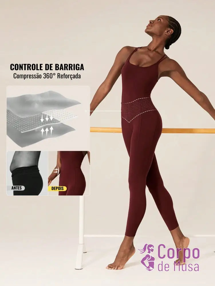 Macacão Alças Finas Costas Cruzadas Estilo Yoga Macacão Alças Finas Costas Cruzadas Estilo Yoga