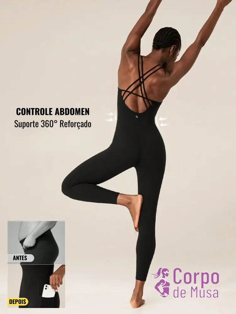 Macacão Alças Finas Costas Cruzadas Estilo Yoga Preto / PP Macacão Alças Finas Costas Cruzadas Estilo Yoga