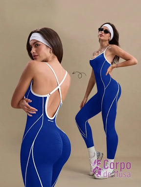 Macacão Seamless Com Alças Cruzadas Estilo Studio Azul / PP Macacão Seamless Com Alças Cruzadas Estilo Studio